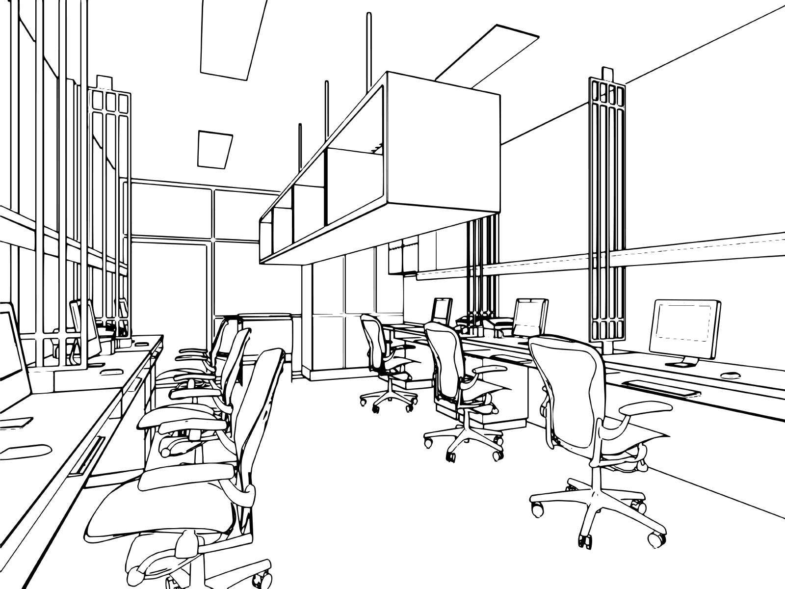outline sketch of a interior office build out