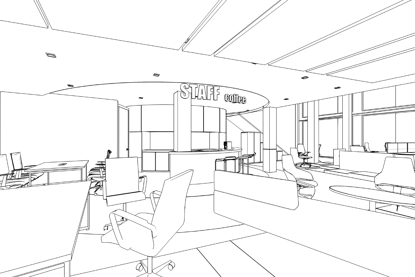 outline sketch of a interior pantry area